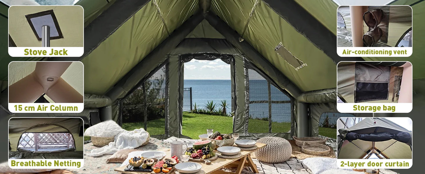 E-TradeHub™ 8+ Person Inflatable Tent - Quick Auto-Opening Waterproof Four-Season Outdoor Shelter